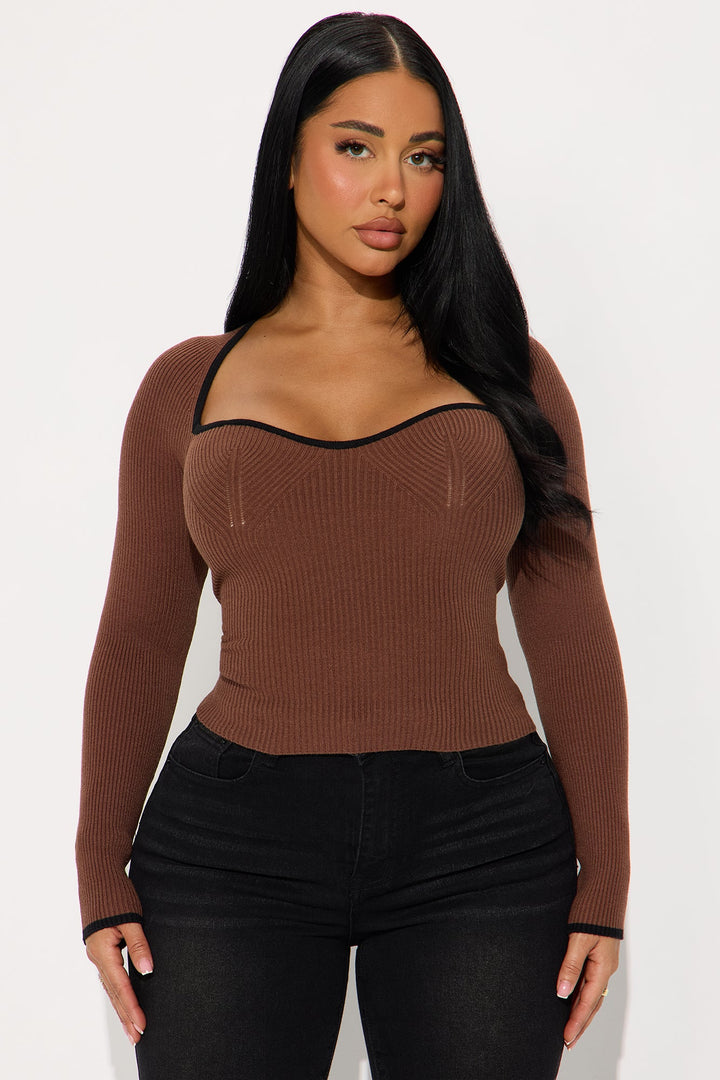 Cozy Inside Contrast Sweater Top - Brown/combo
