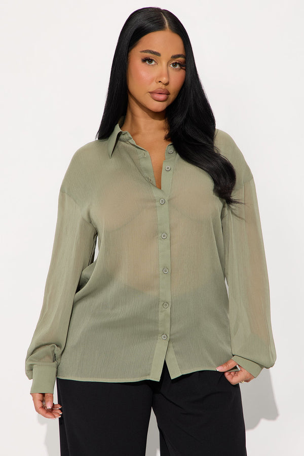 Better On Me Chiffon Shirt - Olive