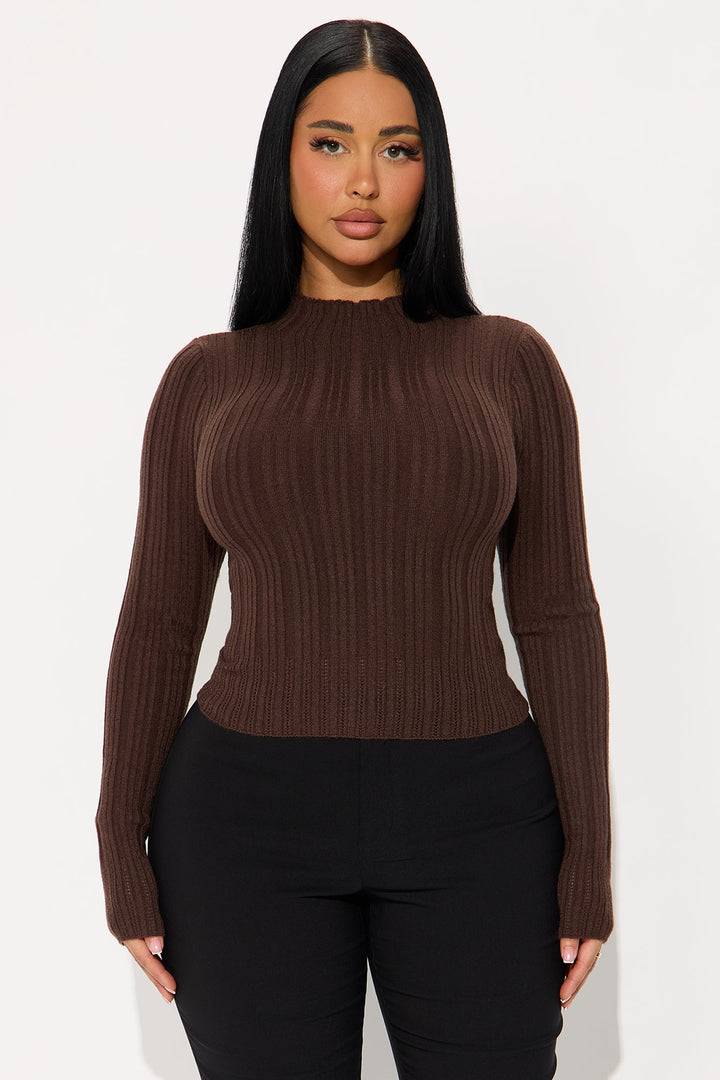 Ellis Mock Neck Sweater Top - Chocolate