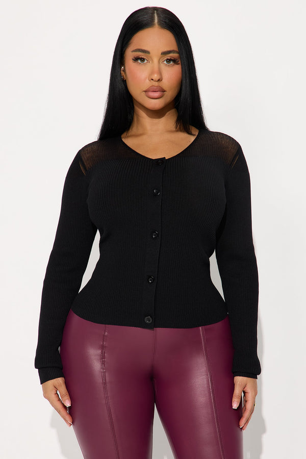 See Through You Mesh Detail Cardigan - Black