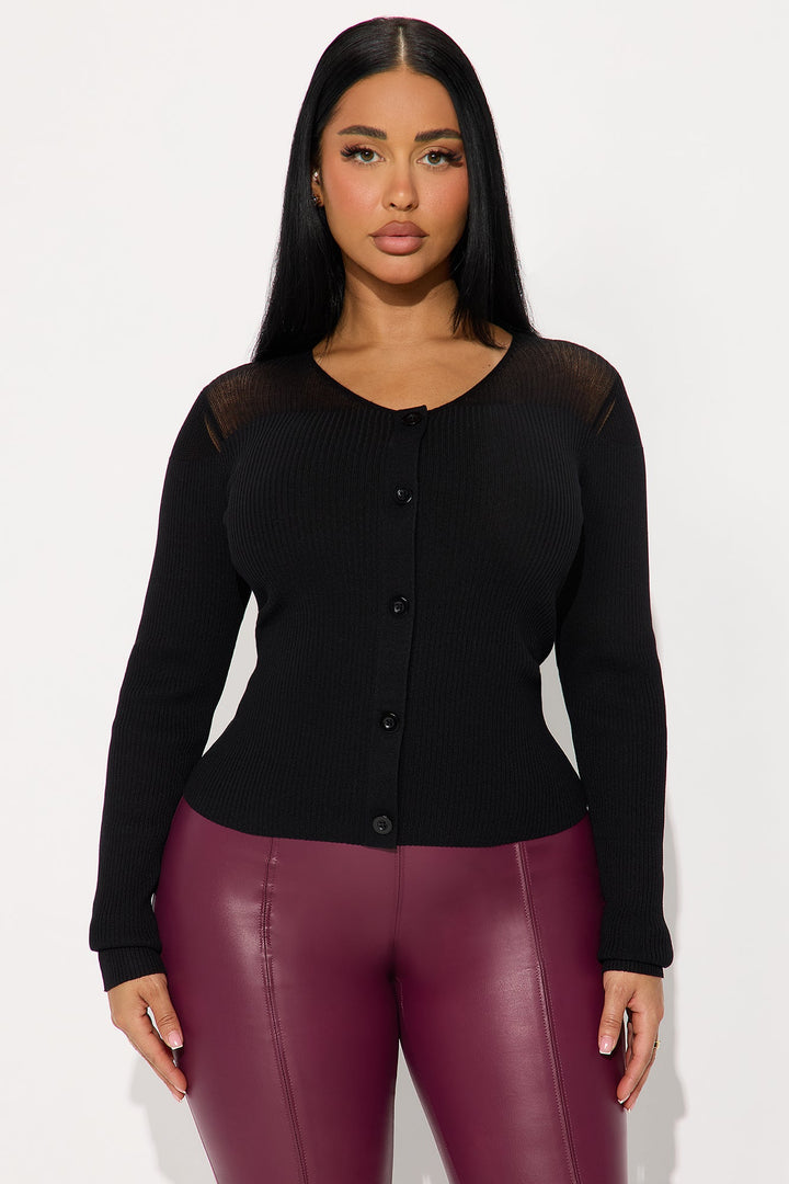 See Through You Mesh Detail Cardigan - Black