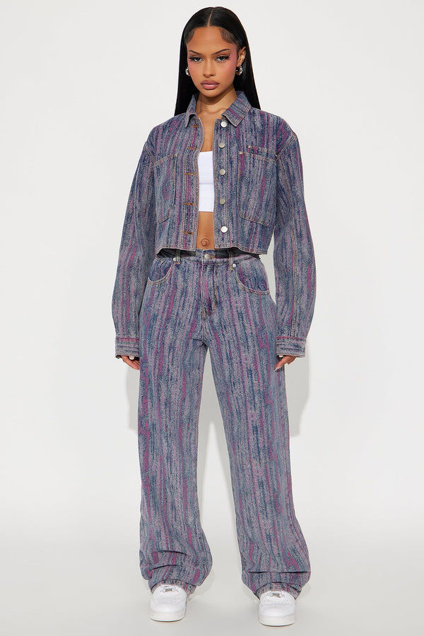 Natural Mystic Jacquard Straight Leg Jeans - Multi Color