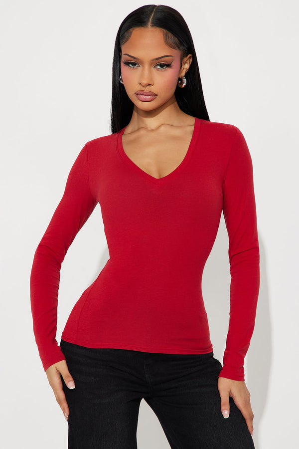 Nara Long Sleeve Top - DarkRed