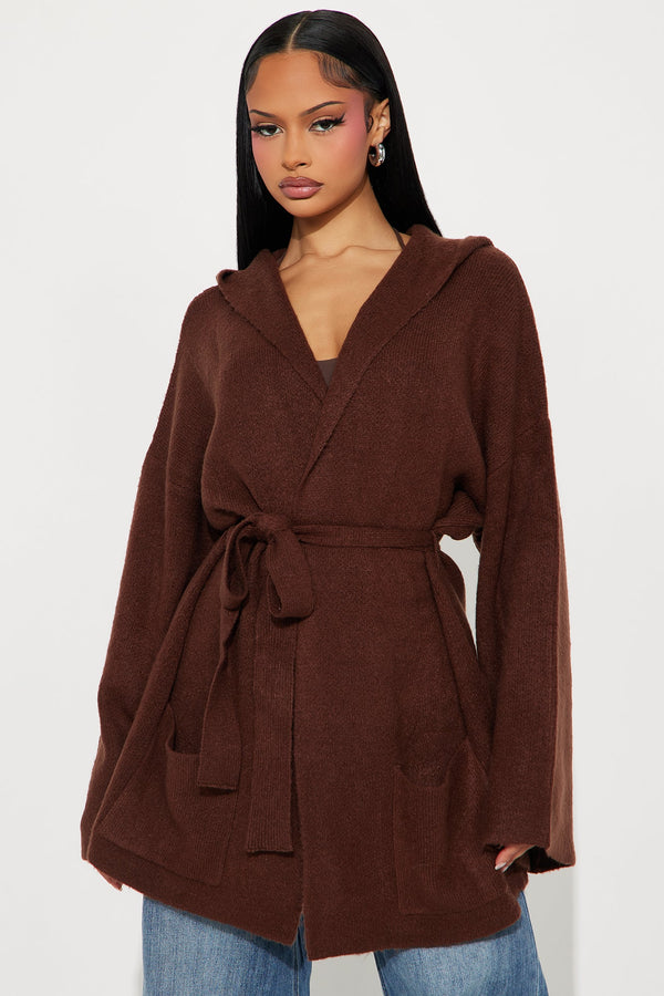 Rayne Hooded Belted Cardigan - Brown