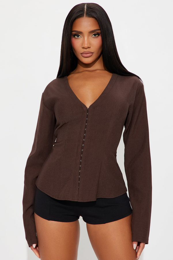 Big Goals V Neck Corset Top - Chocolate
