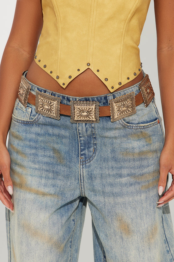 Azure Concho Link Belt - Cognac