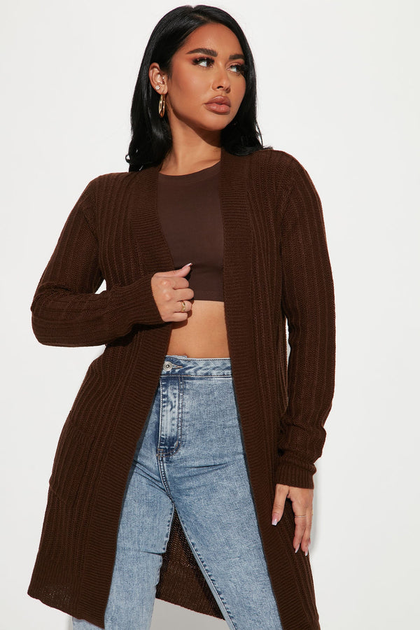 Throw It On Ribbed Cardigan - Chocolate