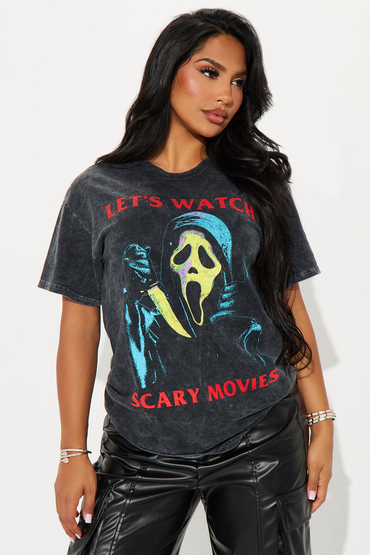 Let's Watch Scary Movies Washed Tee - Black