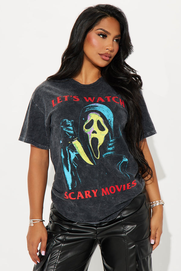 Let's Watch Scary Movies Washed Tee - Black