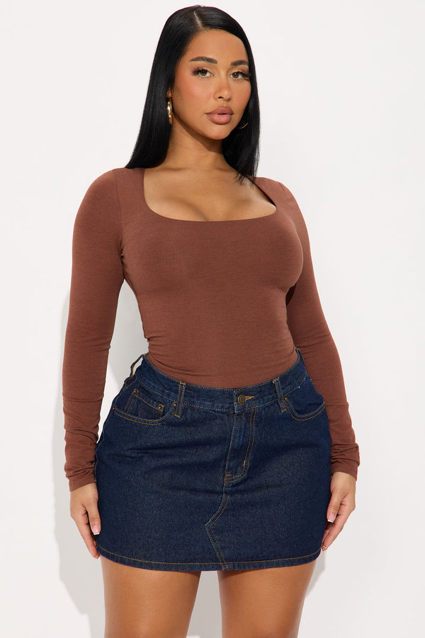 Maya Double Lined Long Sleeve Top - Brown