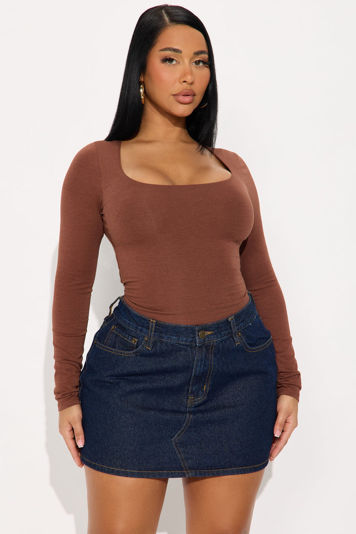 Maya Double Lined Long Sleeve Top - Brown