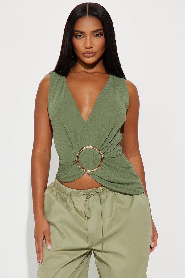 Melany Ruched Asymmetrical Top - Olive