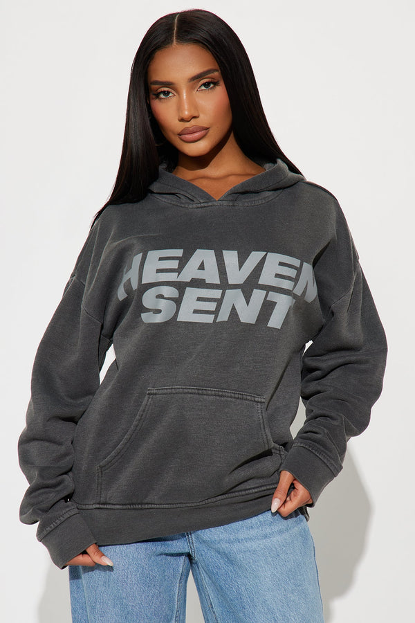 Heaven Sent Washed Fleece Hoodie - Charcoal