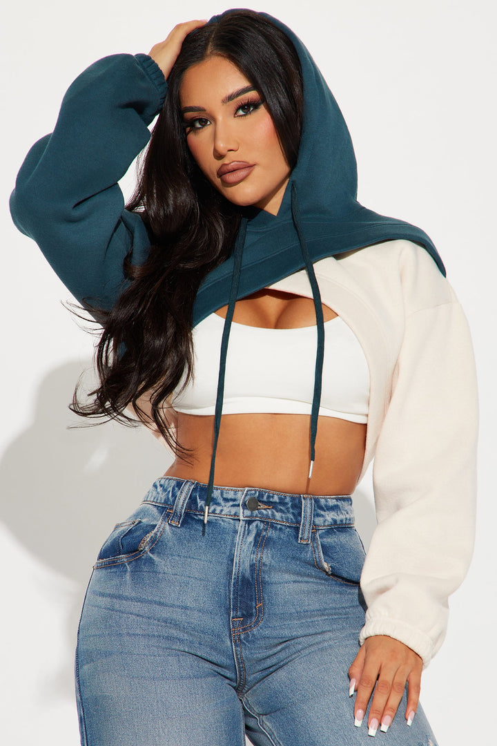 Chill Babe Cropped Lounge Hoodie - Hunter