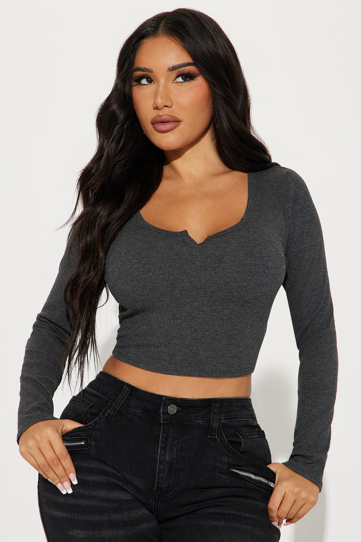 Agnus Long Sleeve Crop Top - Charcoal