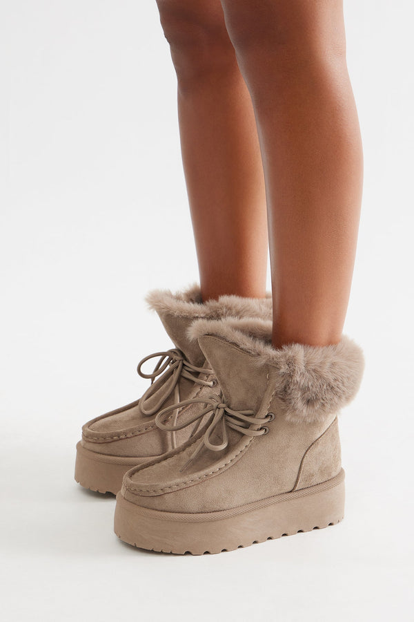 Frosty Fur Trim Platform Booties - Nude