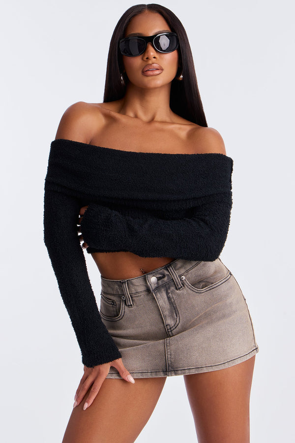 Anyone But You Off Shoulder Sweater Top - Black