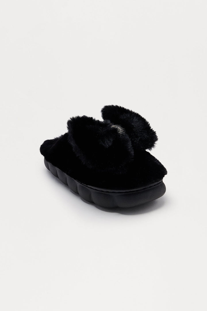 Pillow Talk Sherpa Bow Slippers - Black