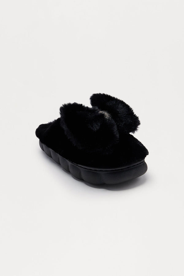 Pillow Talk Sherpa Bow Slippers - Black