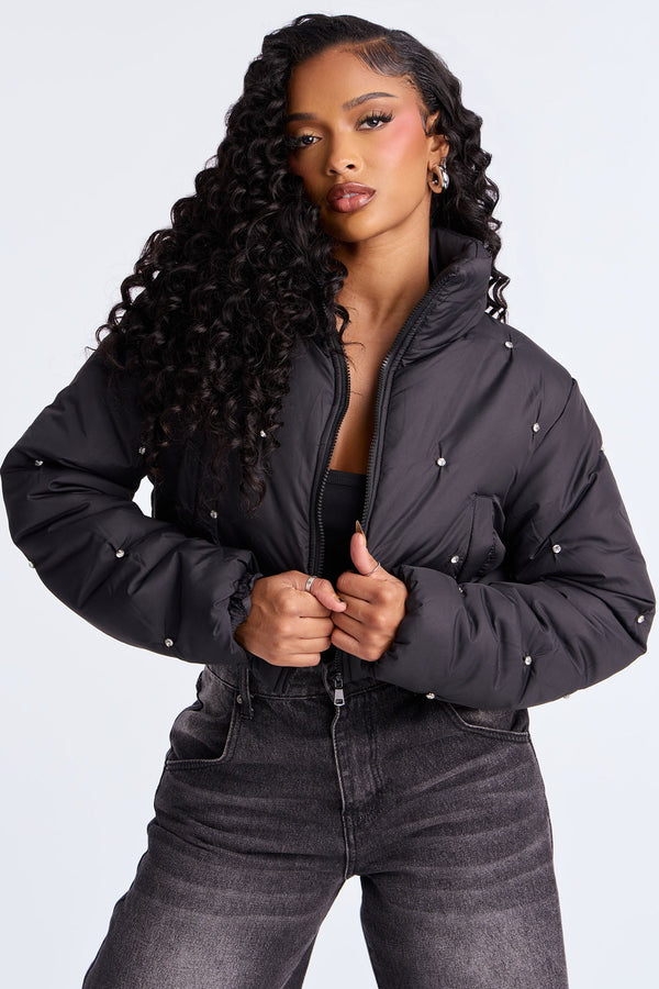 Beneath The Sky Cropped Puffer Jacket - Black