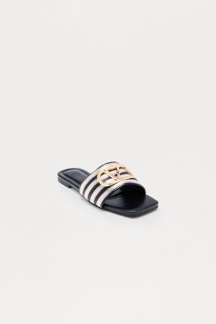 Lavish Hardware Slip On Sandals - Black