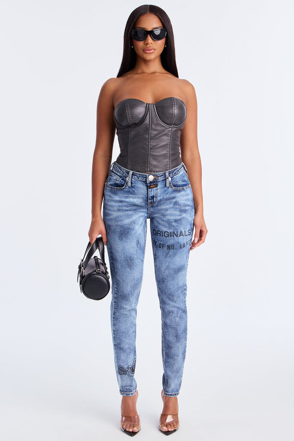 Von Dutch Eyeball Low Rise Skinny Jeans - Medium Wash