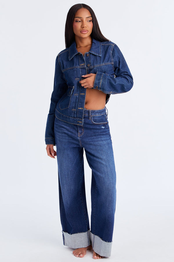 Big Deal Cuffed Wide Leg Jeans - Dark Wash