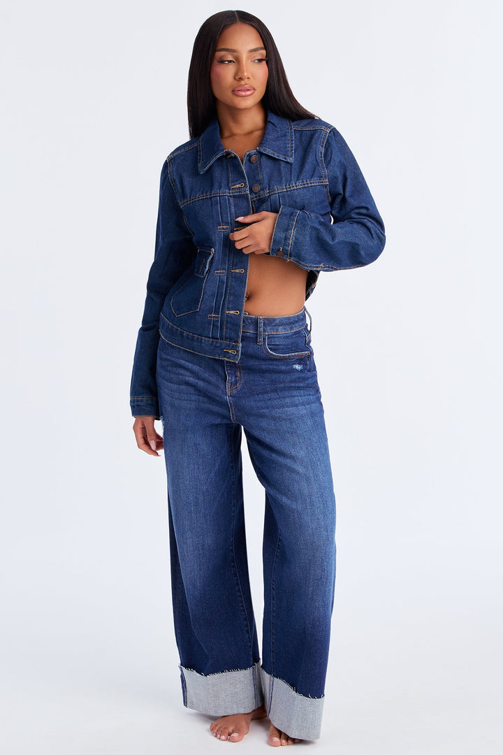 Big Deal Cuffed Wide Leg Jeans - Dark Wash