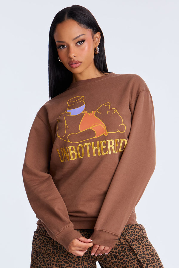 Winnie The Pooh Unbothered Embroidered Fleece Sweatshirt - Brown
