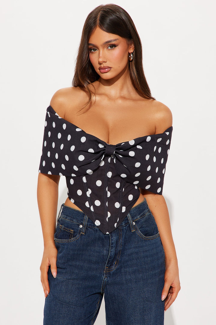 Lorelai Polka Dot Bow Corset Top - Black/White