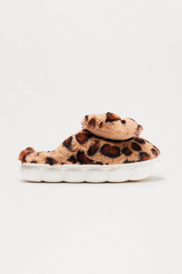 Pillow Talk Sherpa Bow Slippers - Leopard