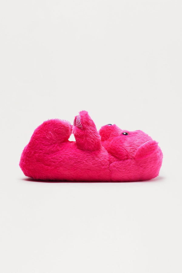 Lovey Rhinestone Bear Slippers - Fuchsia