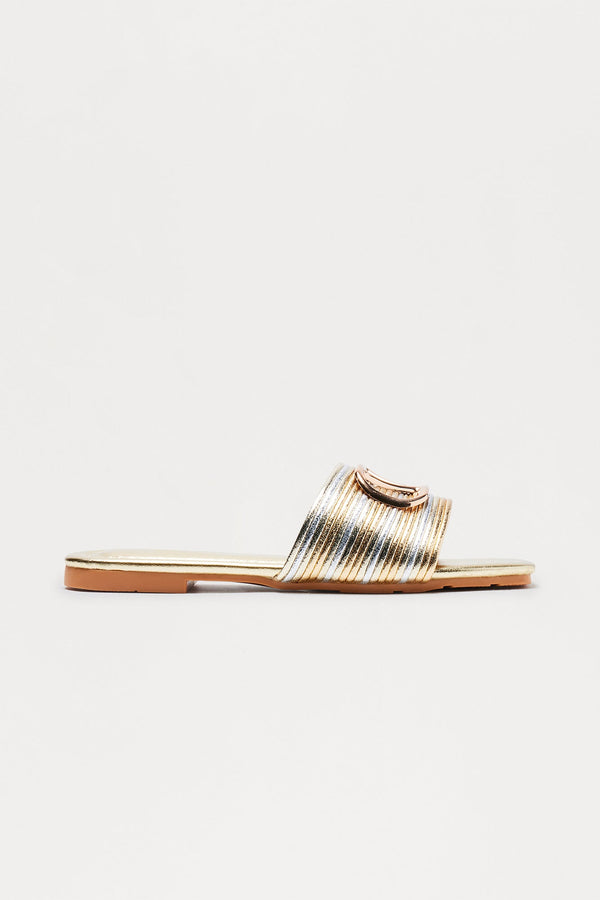 Lavish Hardware Slip On Sandals - Gold