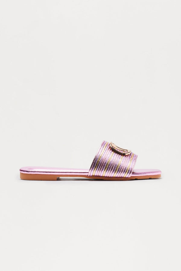 Lavish Hardware Slip On Sandals - Pink