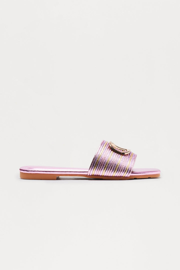 Lavish Hardware Slip On Sandals - Pink