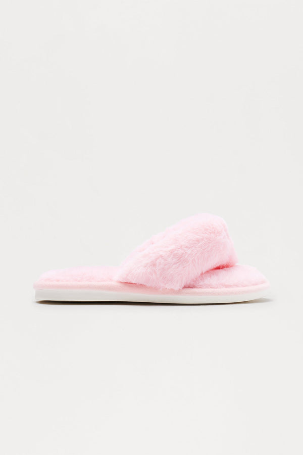 Sleepy Faux Fur Thong Slippers - Pink