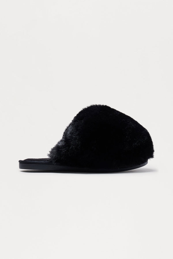 Buzz Faux Fur Slippers - Black