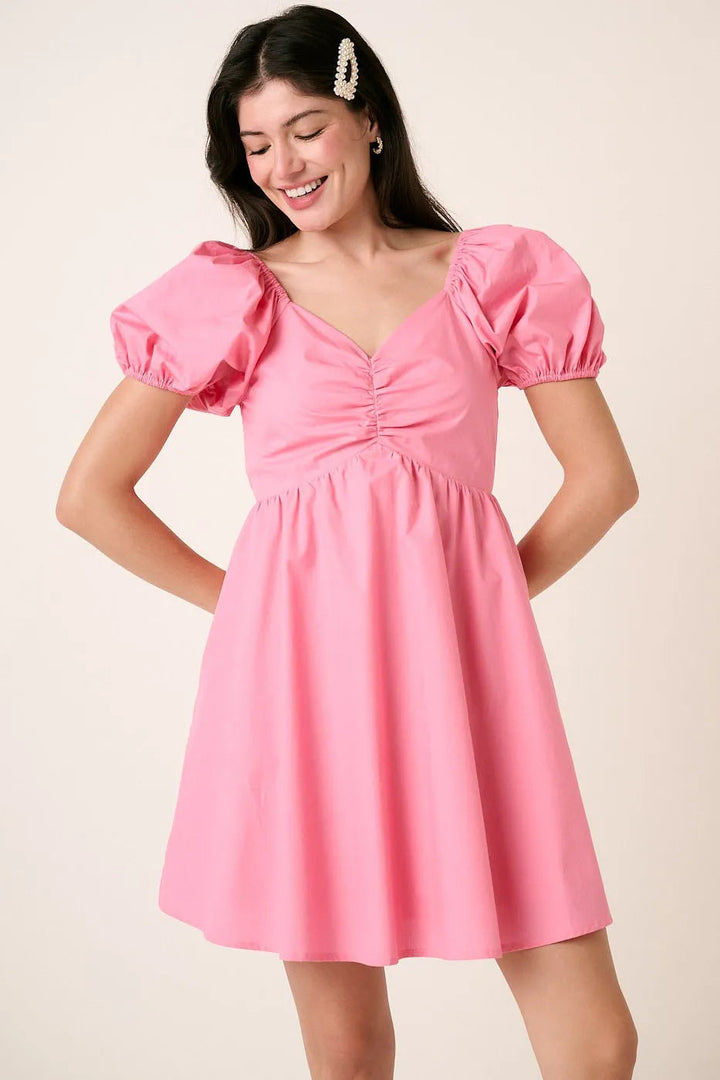 Mittoshop Sweetheart Puff Sleeve Smocked Mini Dress