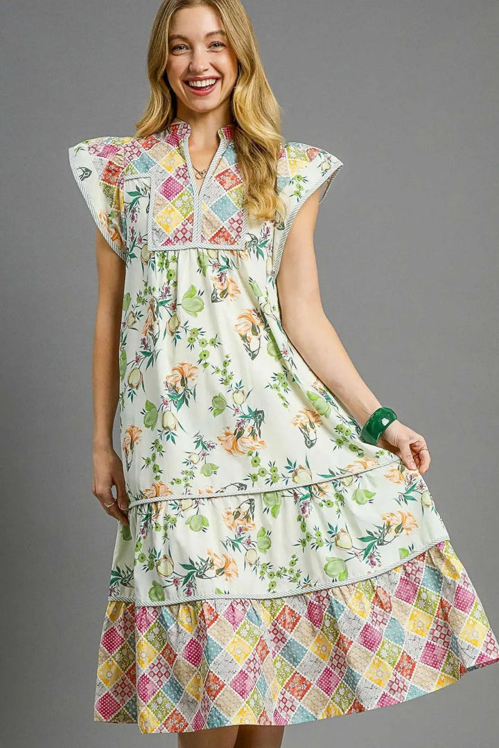 Umgee Patchwork Garden Midi Dress
