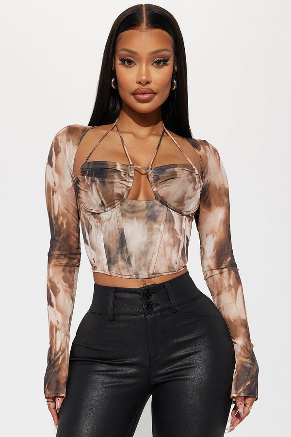 Maura Mesh Corset Top - Brown/combo