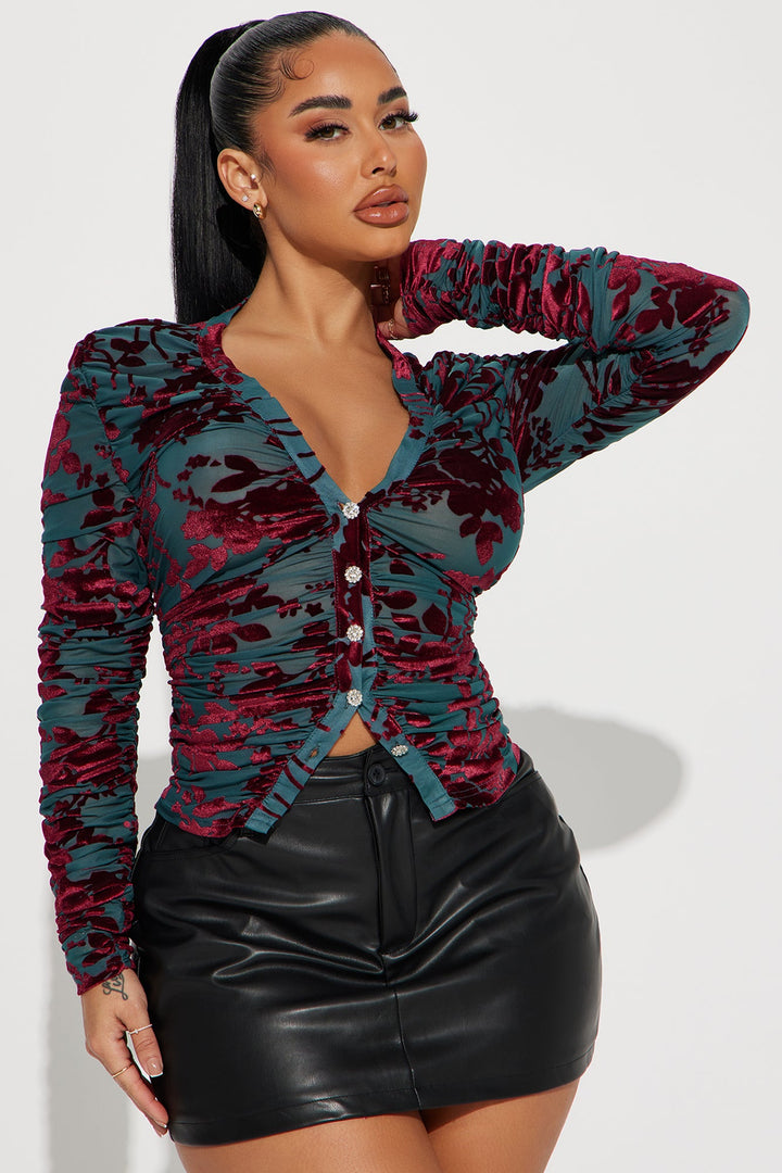 Evalynn Velvet Top - Teal/combo