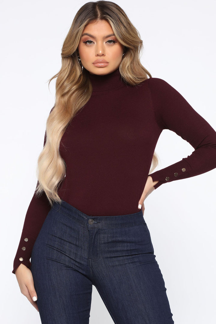Meet Me Somewhere Turtle Neck Sweater - Wine