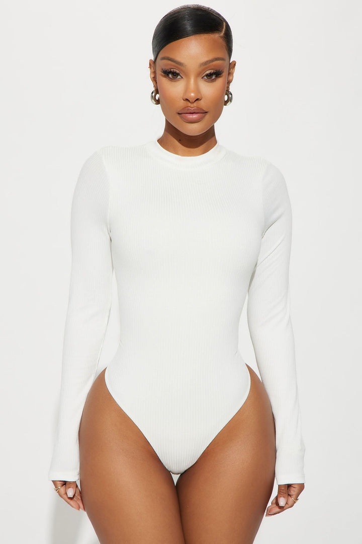 Gina Ribbed Long Sleeve Bodysuit - Off White