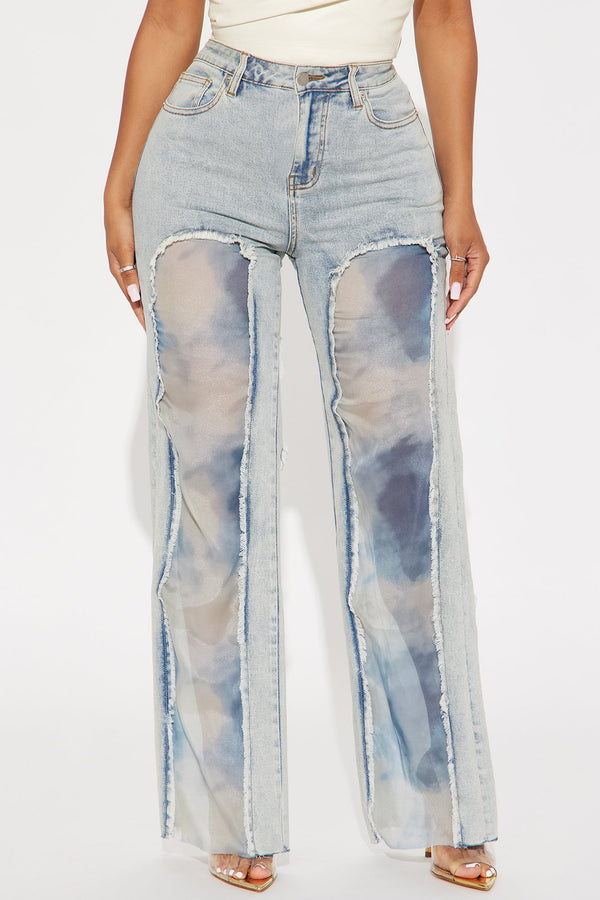 Evelynn Tie Dye Stretch Wide Leg Jeans - Light Wash