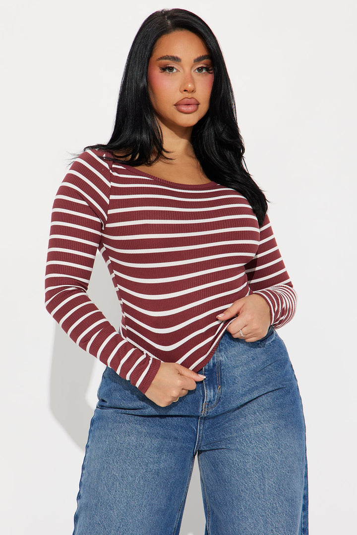 Skye Long Sleeve Striped  Top - Wine/combo