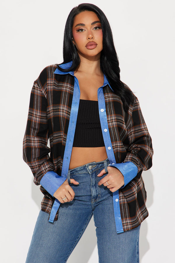 Come Right Back Plaid Shirt - Brown Combo