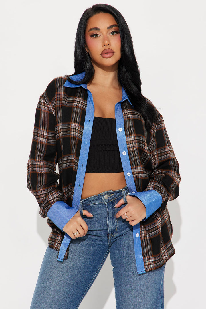 Come Right Back Plaid Shirt - Brown Combo