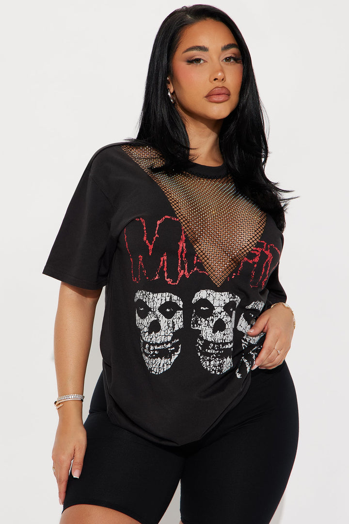 MISFITS Skulls Rhinestone Tee - Charcoal