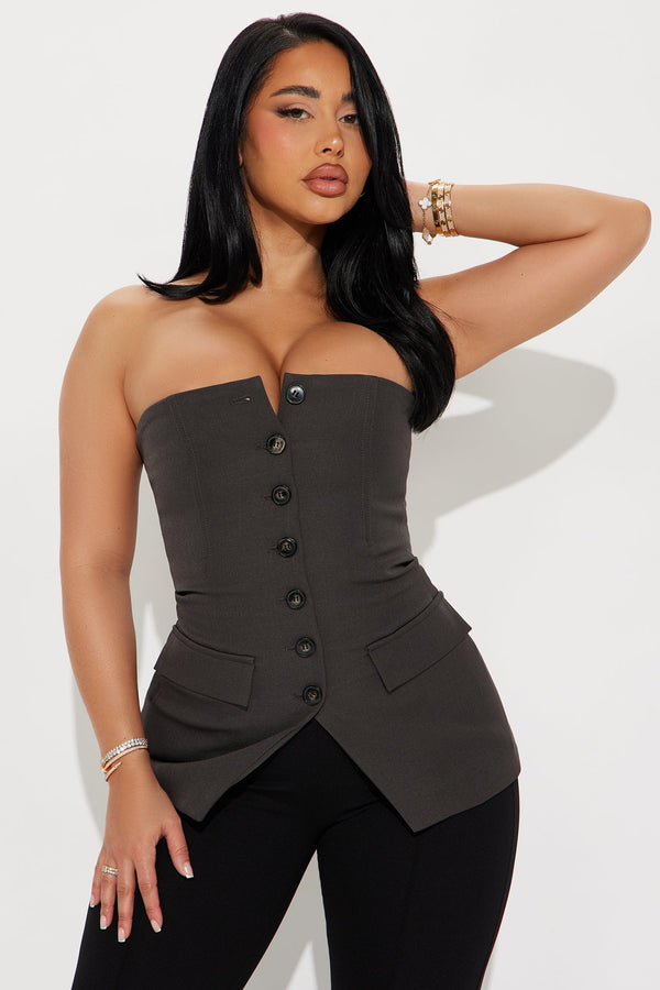 Think Again Strapless Vest Top - Charcoal