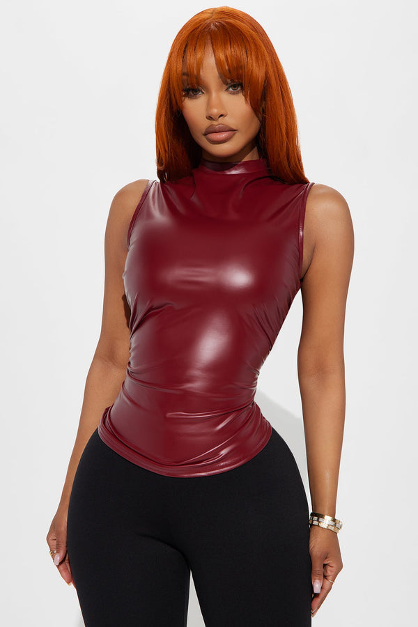 Brook Faux Leather Top - Burgundy